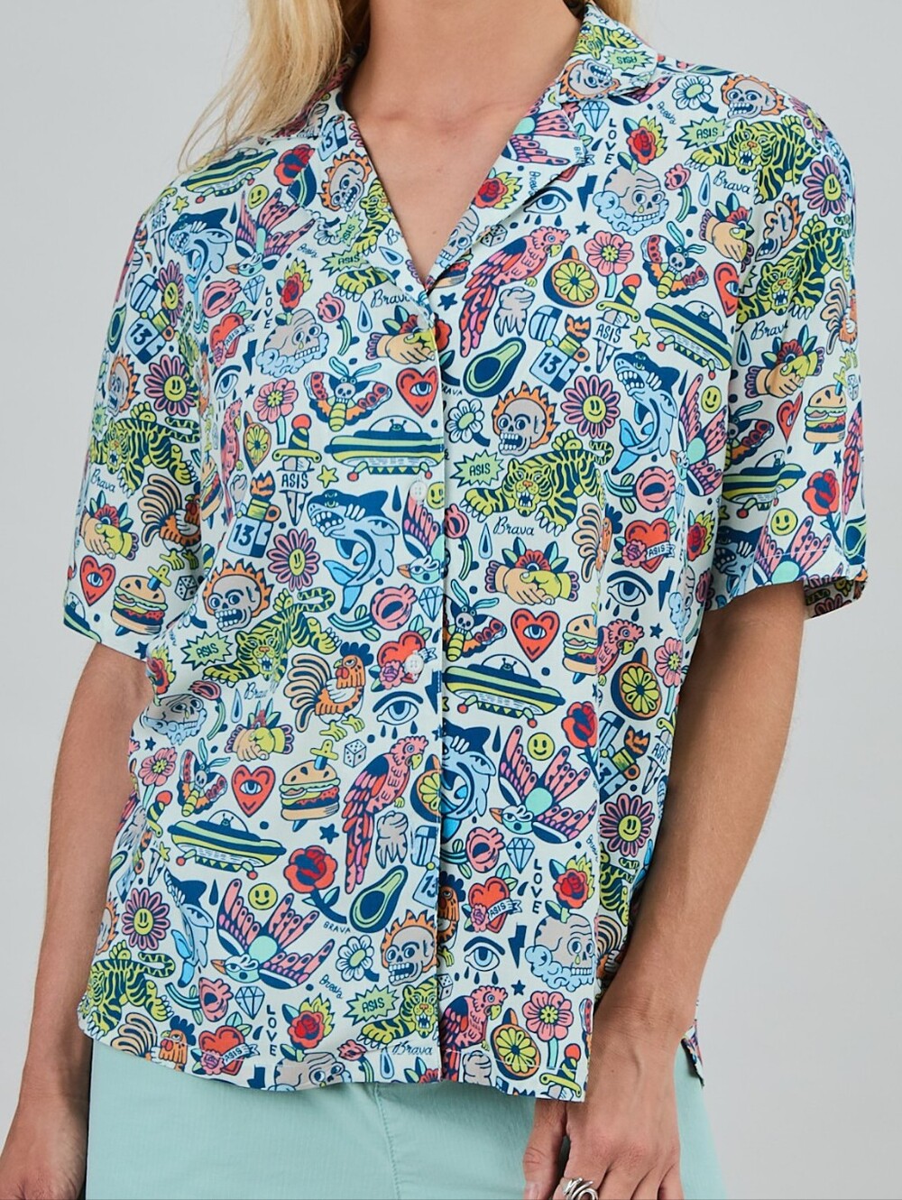 Camp Shirt With Tattoo Print